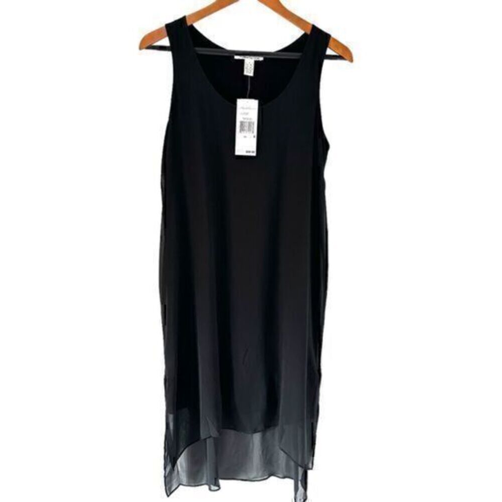 Kenneth Cole Black Sheer Rayon Lined Sleeveless Scoop Neck Shift Dress Size 6